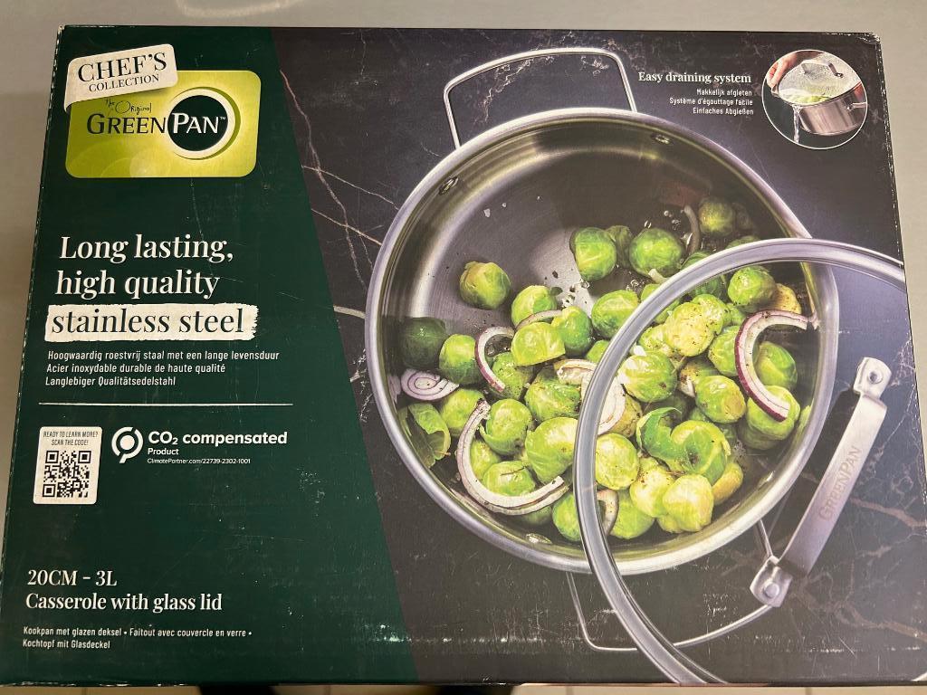 casserole greenpan  with glass  lid  20 cm  3 l  new, Huis en Inrichting, Ophalen of Verzenden, Nieuw