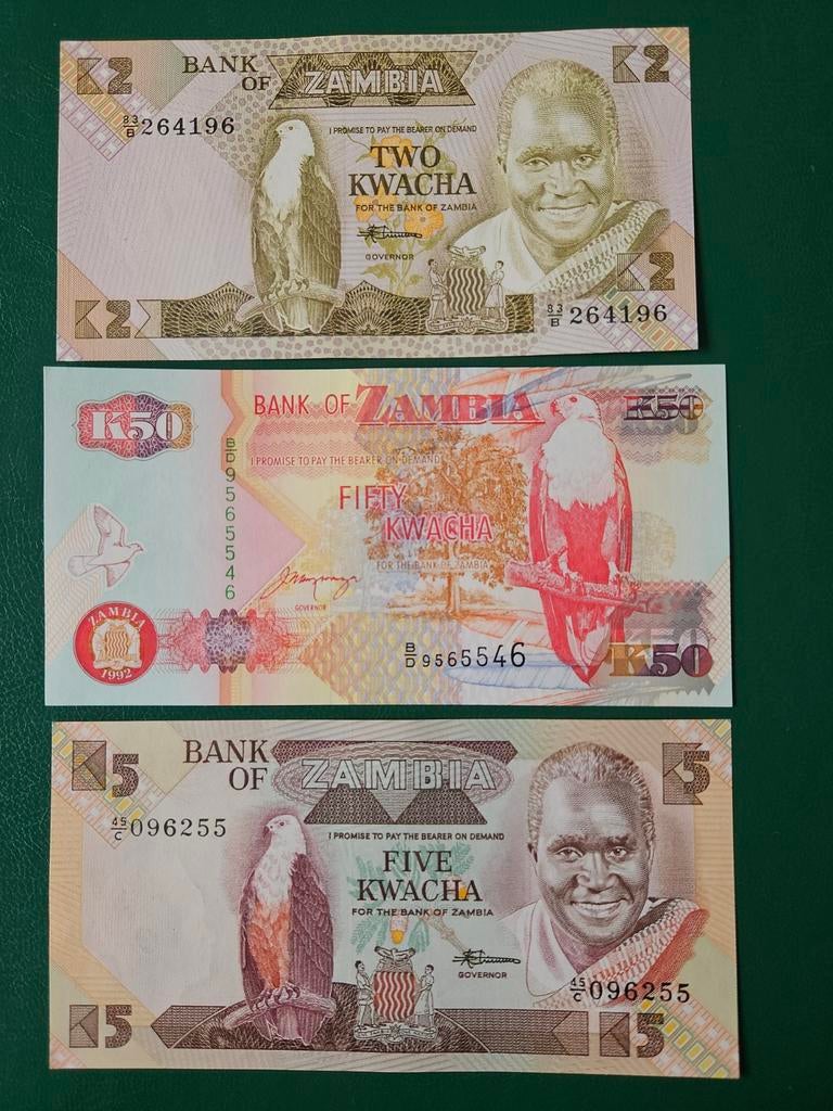 Set zambien de 2, 5 et 50 kwacha, Enlèvement ou Envoi, Zambie, Série