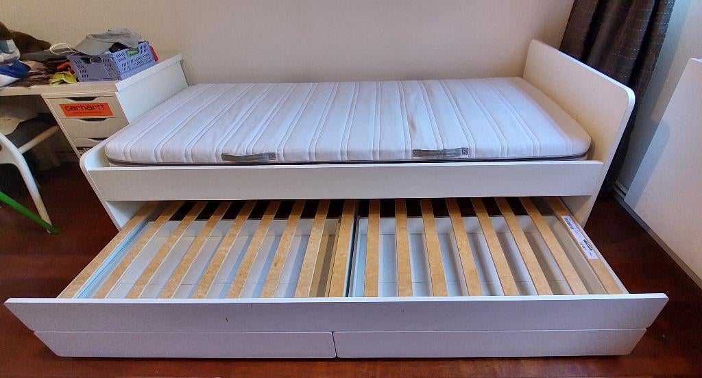 Lit IKEA SLAKT avec sous-lit, sommiers à lattes et matelas, Maison & Meubles, Chambre à coucher | Lits, 90 cm, IKEA SLAKT, Une personne