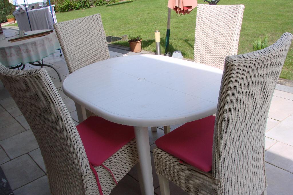 tuinset: witte rotan stoelen en ovale tafel, Rotin, Chaise, Salons de jardin, Comme neuf
