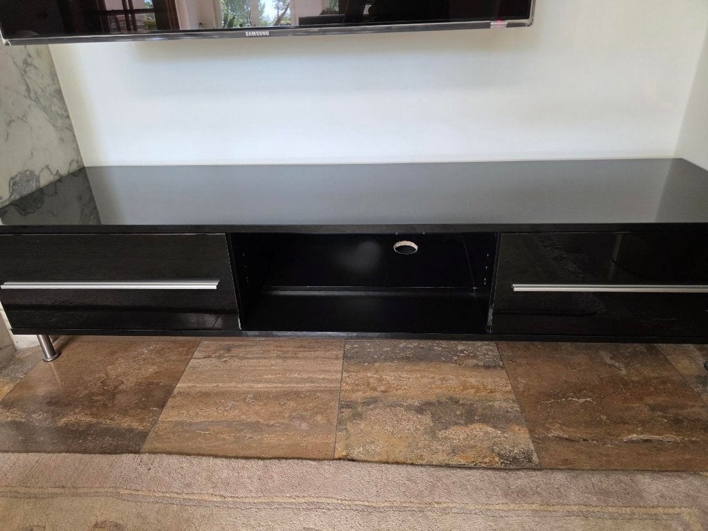 tv meubel zwart glanzend, Huis en Inrichting, Ophalen, Kunststof, Gebruikt, 150 tot 200 cm