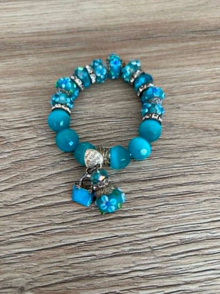 Bracelet bleu avec fleurs, Bijoux, Sacs & Beauté, Bracelets, Enlèvement, Comme neuf, Bleu, Autres matériaux