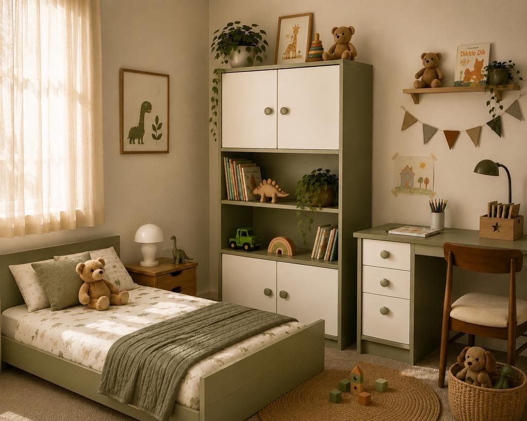 Kinderkamer set wit en olijfgroen (4-delig), Ophalen, Zo goed als nieuw