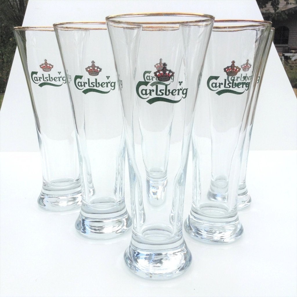 6 bierglazen Carlsberg 33cl Groen logo gouden rand, Enlèvement ou Envoi, Comme neuf, Verre à bière