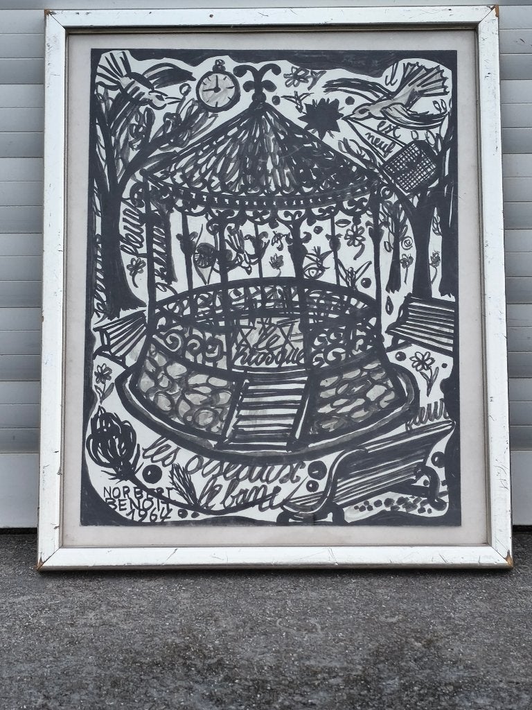 Dessin au feutre signe Norbert benoit 1964, Enlèvement ou Envoi