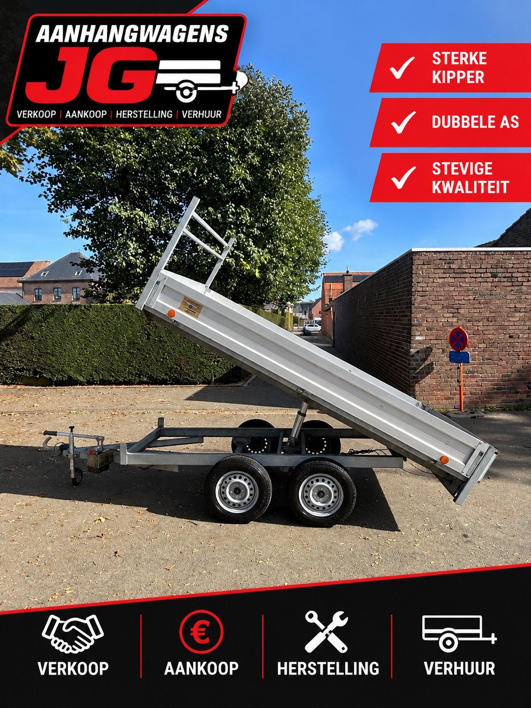 Aanhangwagen kipper dubbelas 305x155 ongeremd, Ophalen, Zo goed als nieuw