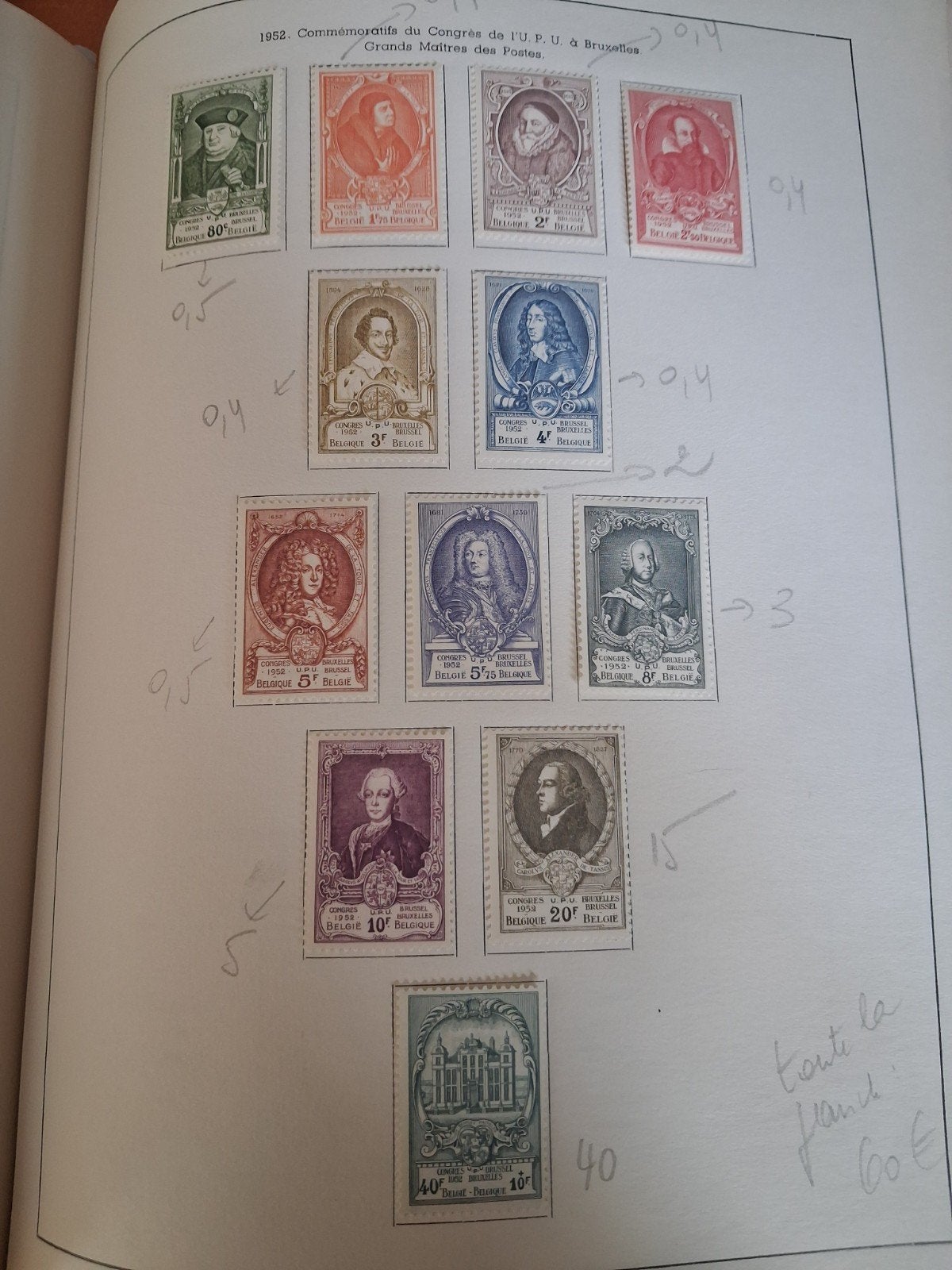 1952 grands maîtres  des postes 12 timbres, Enlèvement ou Envoi