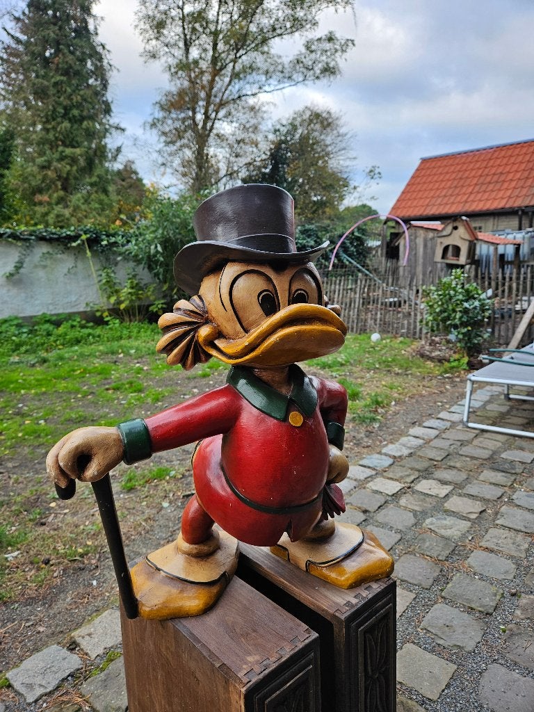 Groot Dagobert Duck beeld 62cm - houten tuinbeeld, Verzamelen, Ophalen of Verzenden, Donald Duck, Zo goed als nieuw, Beeldje of Figuurtje