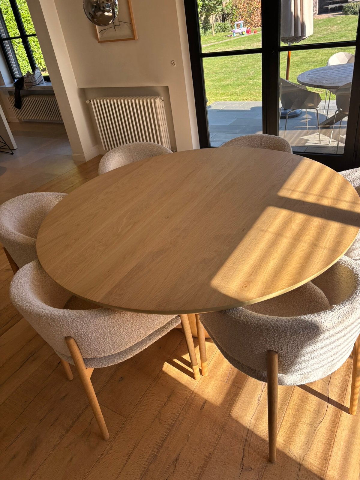 Ronde eiken tafel 1m60 diameter, Ophalen, Gebruikt, 150 tot 200 cm, Rond