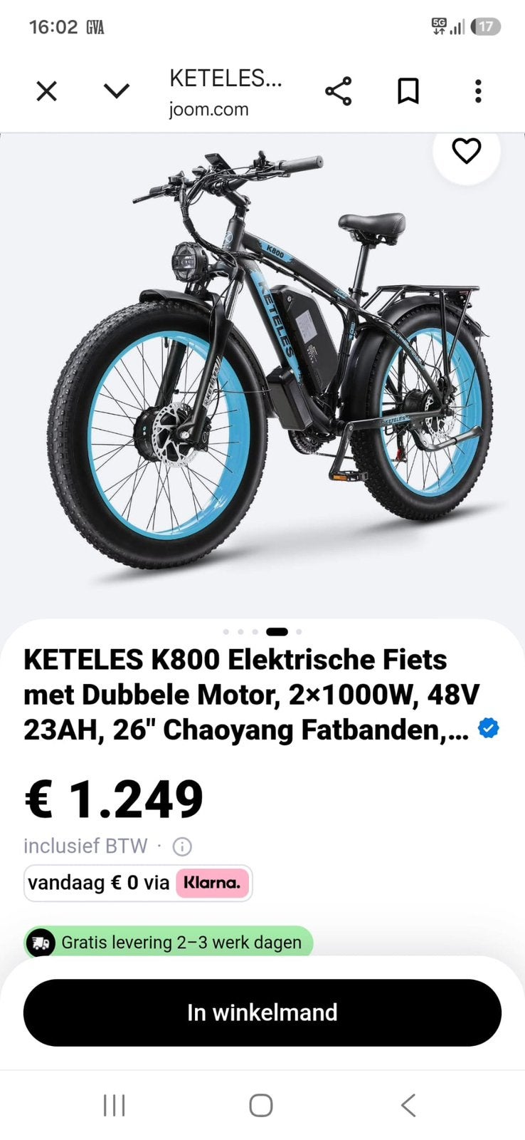 Keteles k800  dubbelemotor 2x1000w verborgen gashendel55kmh, Ophalen, Zo goed als nieuw