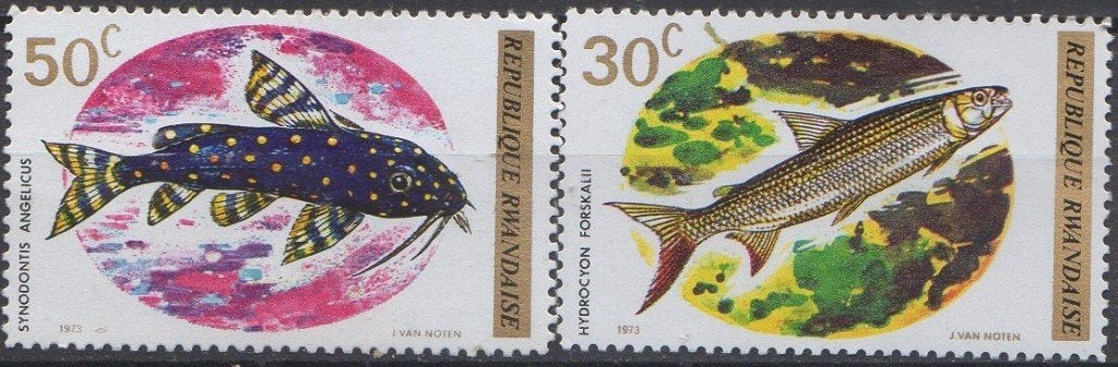 Rwanda - Koekoeksmeerval en Afrikaanse tijgervis - 1973, Ophalen of Verzenden, Postfris