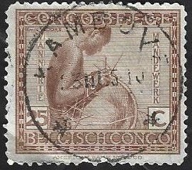 1 Postzegel 1923 Belgisch Congo Inheemse ambachten, Ophalen of Verzenden, Overige landen, Gestempeld