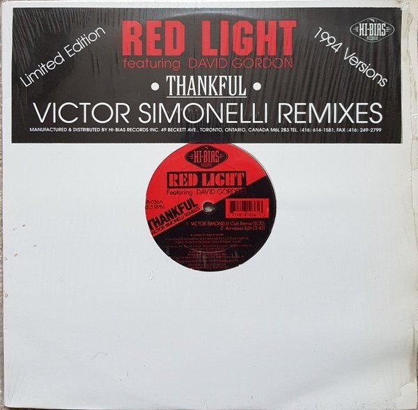 Red Light Featuring David Gordon - Thankful (Victor Simonell, Enlèvement ou Envoi, Utilisé, 12 pouces, House
