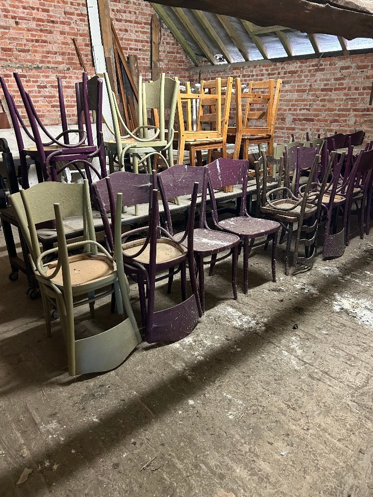 Vintage Cafestoelen en Tafels - 500 euro voor alles, Enlèvement, Utilisé, Mobilier