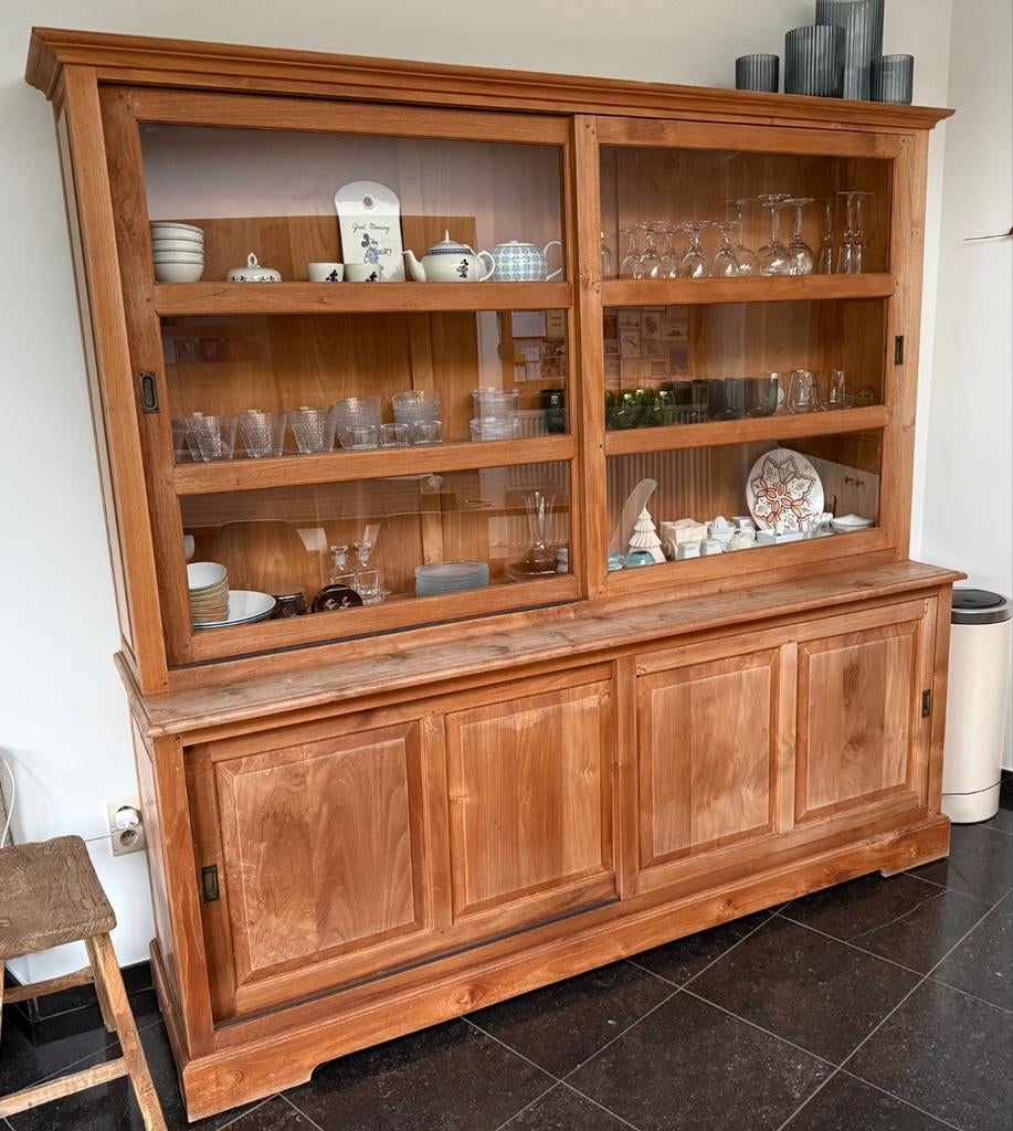 houten teak vitrinekast, Ophalen, Gebruikt, 200 cm of meer, Teakhout