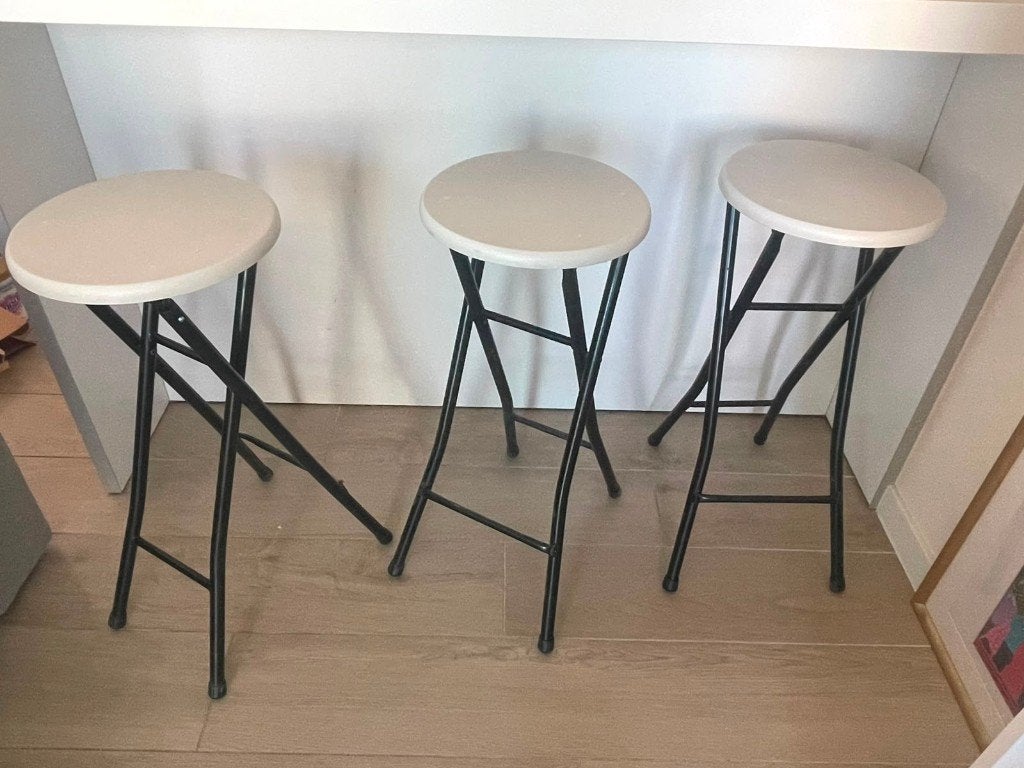 Set van 3 opvouwbare barkrukken, Ophalen, Kunststof, Drie, Wit