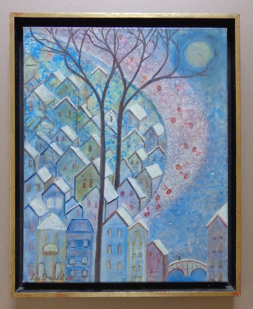 LISE BRACHET / FROZEN STRAWBERRY SWIRL / OLIEVERF / 55x44cm, Peinture à l'huile, Signé, Enlèvement ou Envoi, Paysage urbain