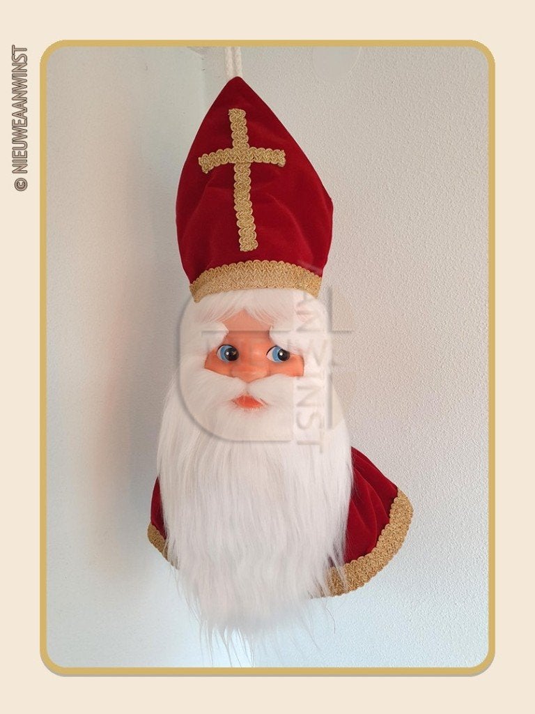 Nostalgisch etalage Sinterklaas hoofd - rood/goud - 65 cm, Verzenden, Zo goed als nieuw