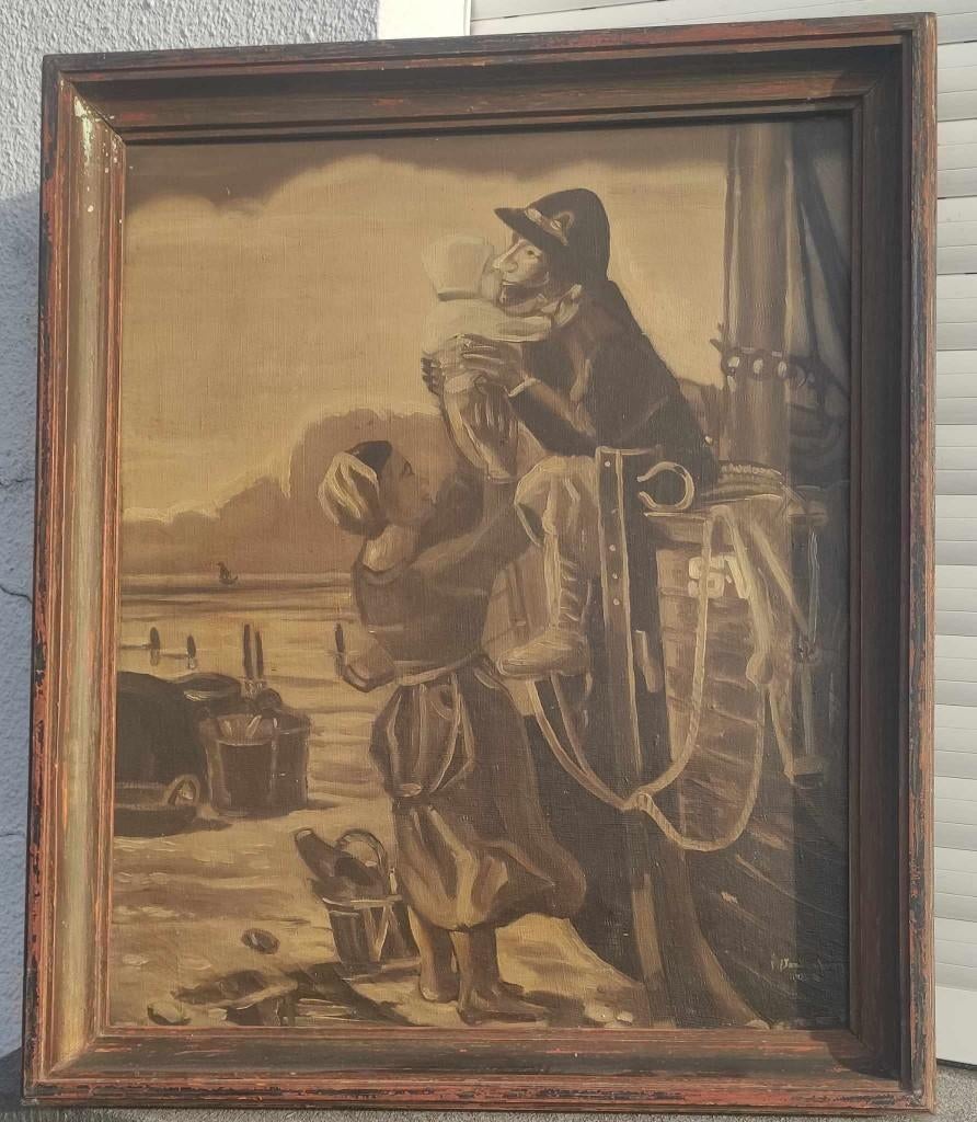 huile sur toile pecheur signe vandenberghe, Antiek en Kunst, Kunst | Schilderijen | Klassiek, Ophalen of Verzenden