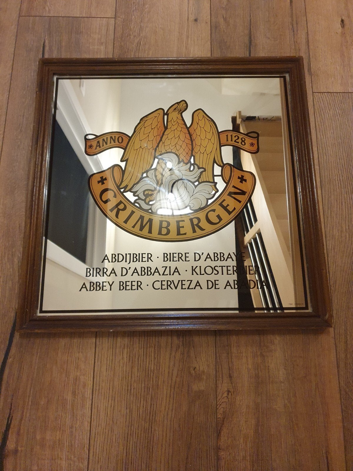 Bier Reclame Spiegel - Grimbergen 1985 -, Ophalen of Verzenden, Gebruikt, Reclamebord