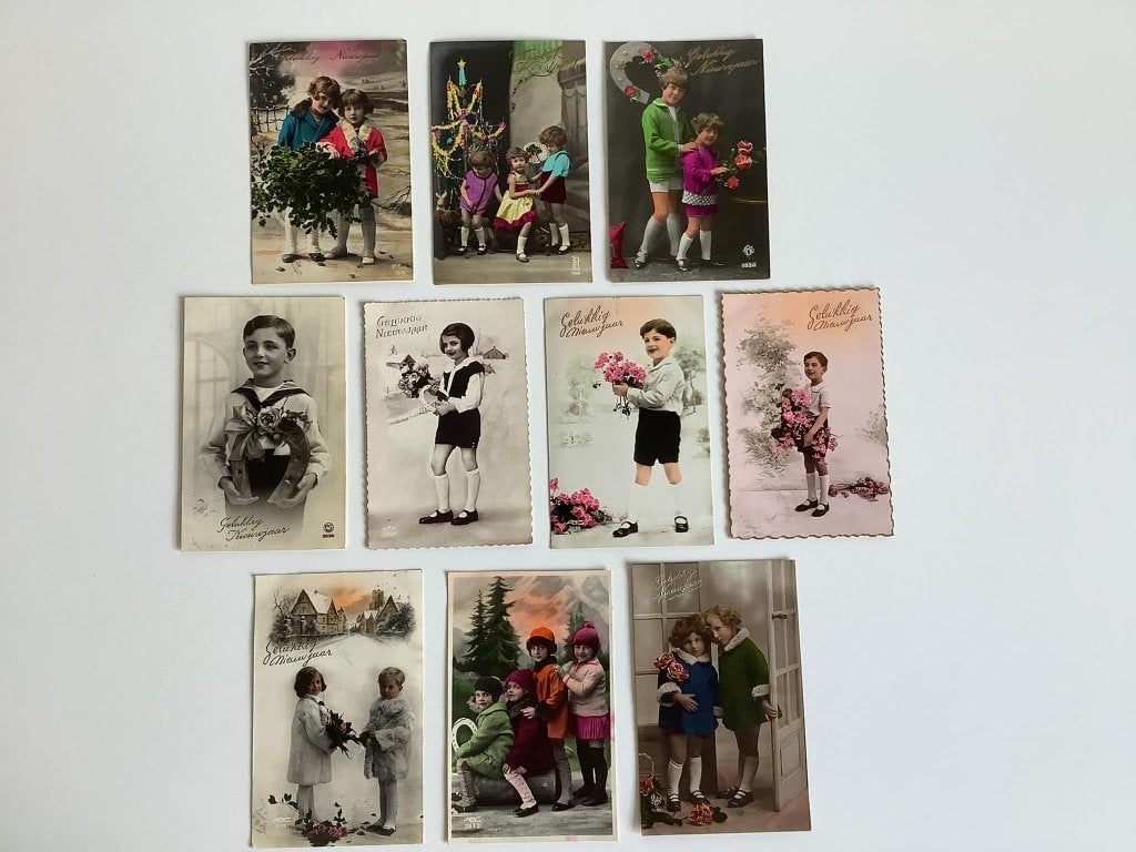 10 cartes art nouveau de Noël et du Nouvel An avec enfants, Enlèvement ou Envoi, Utilisé