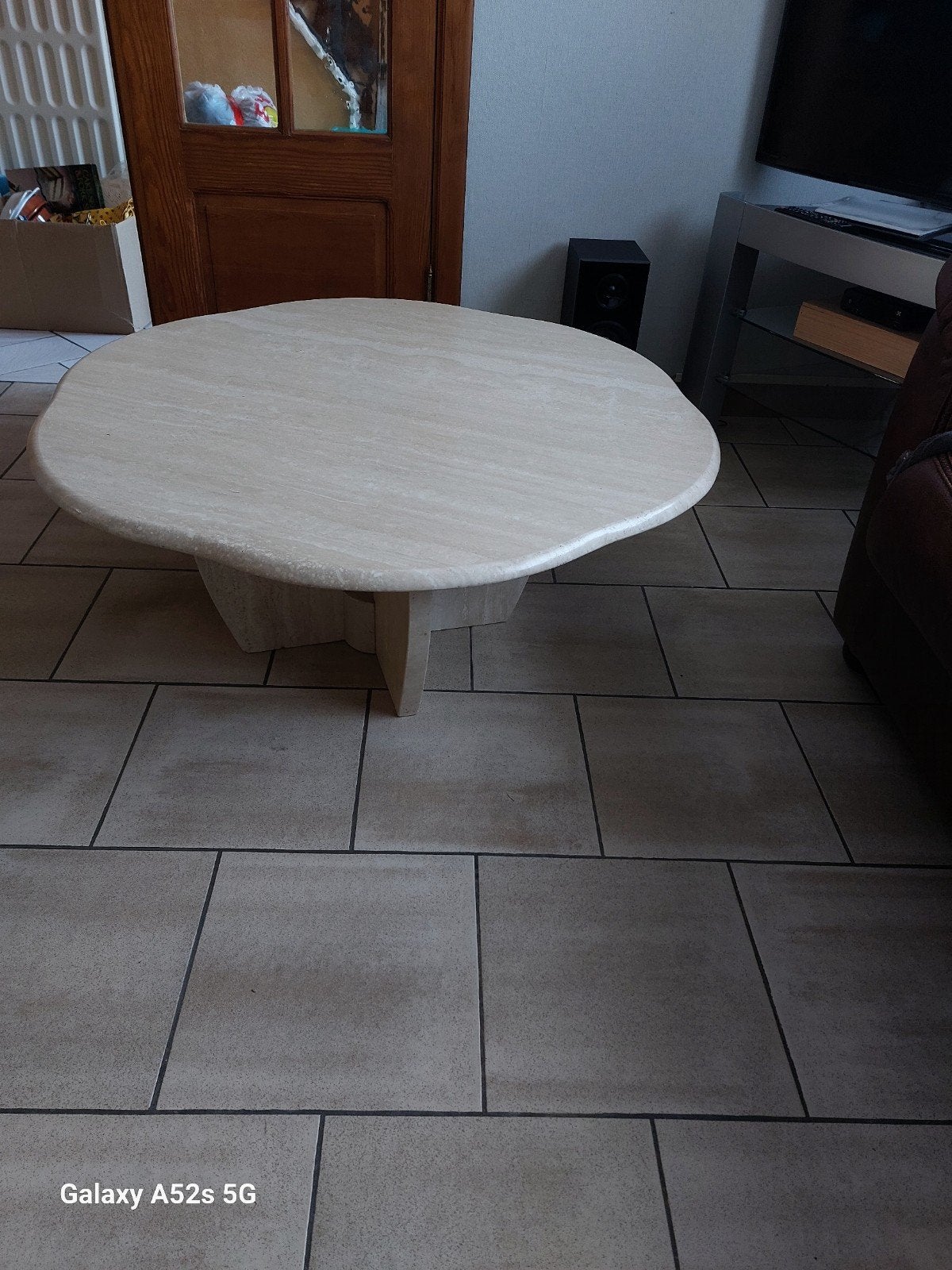 table basse ronde  salon  travertin, Ophalen, Overige materialen, 50 tot 100 cm, Rond