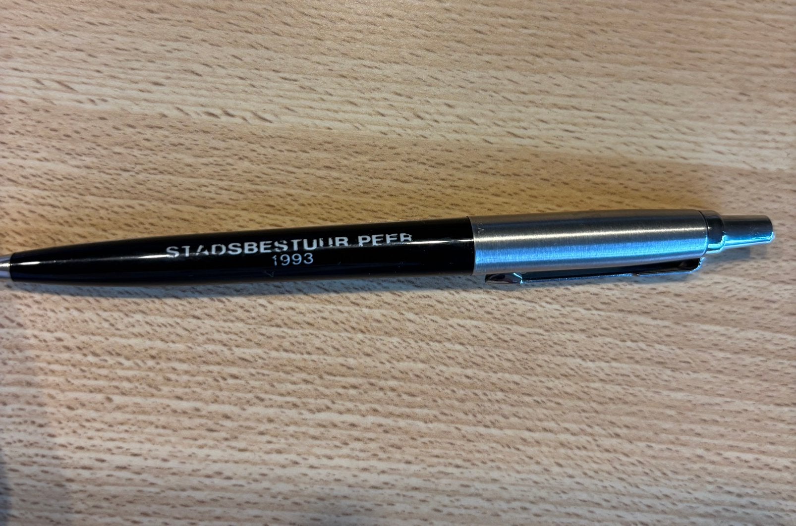 Parker pen met opdruk stadsbestuur Peer 1993, Verzamelen, Ophalen of Verzenden, Gebruikt, Parker