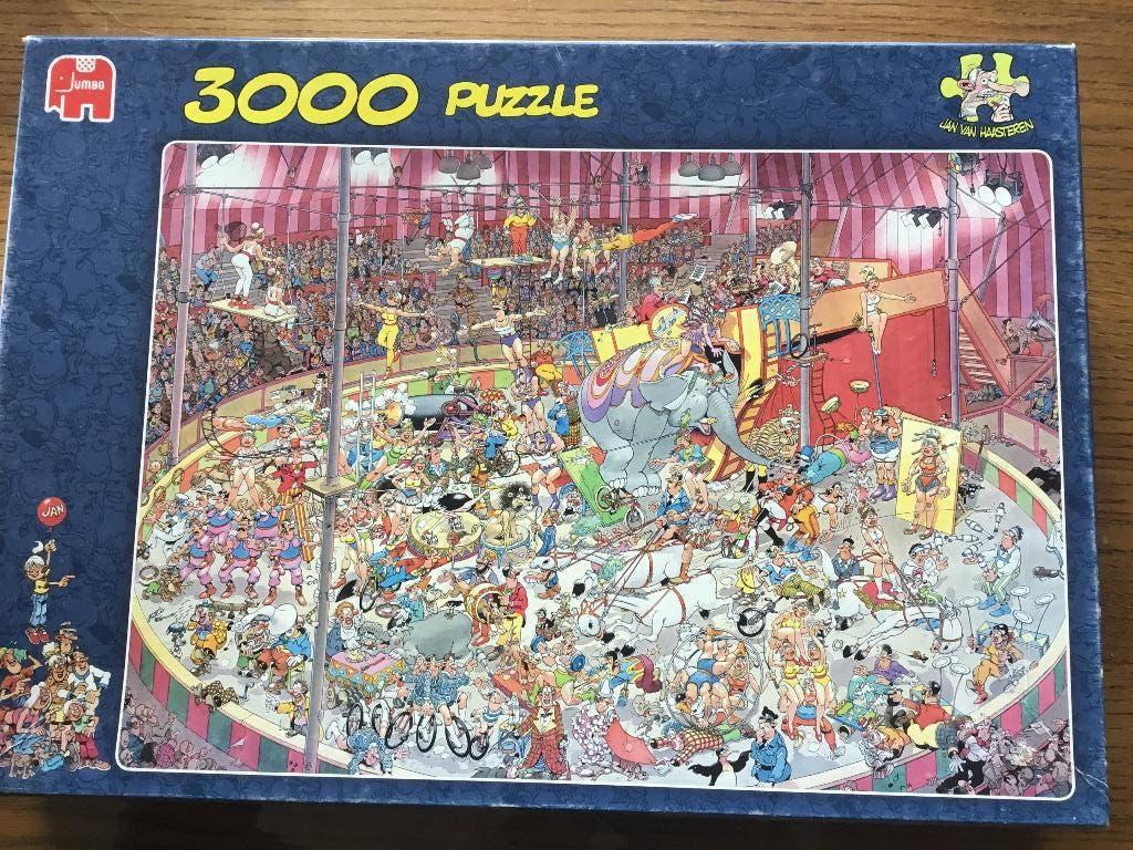 Puzzel Jumbo 3000 Jan Van Haasteren Het circus, Ophalen of Verzenden, Meer dan 1500 stukjes, Gebruikt, Legpuzzel