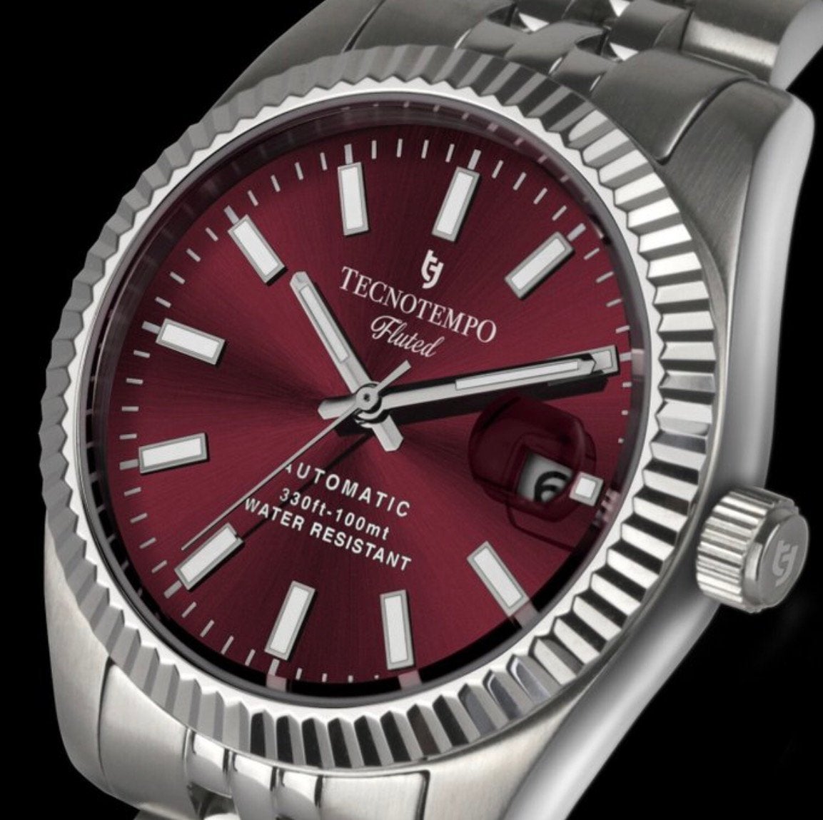 Tecnotempo fluted automatic “limited edition” 100pcs red, Handtassen en Accessoires, Horloges | Heren, Overige merken, Staal, Staal