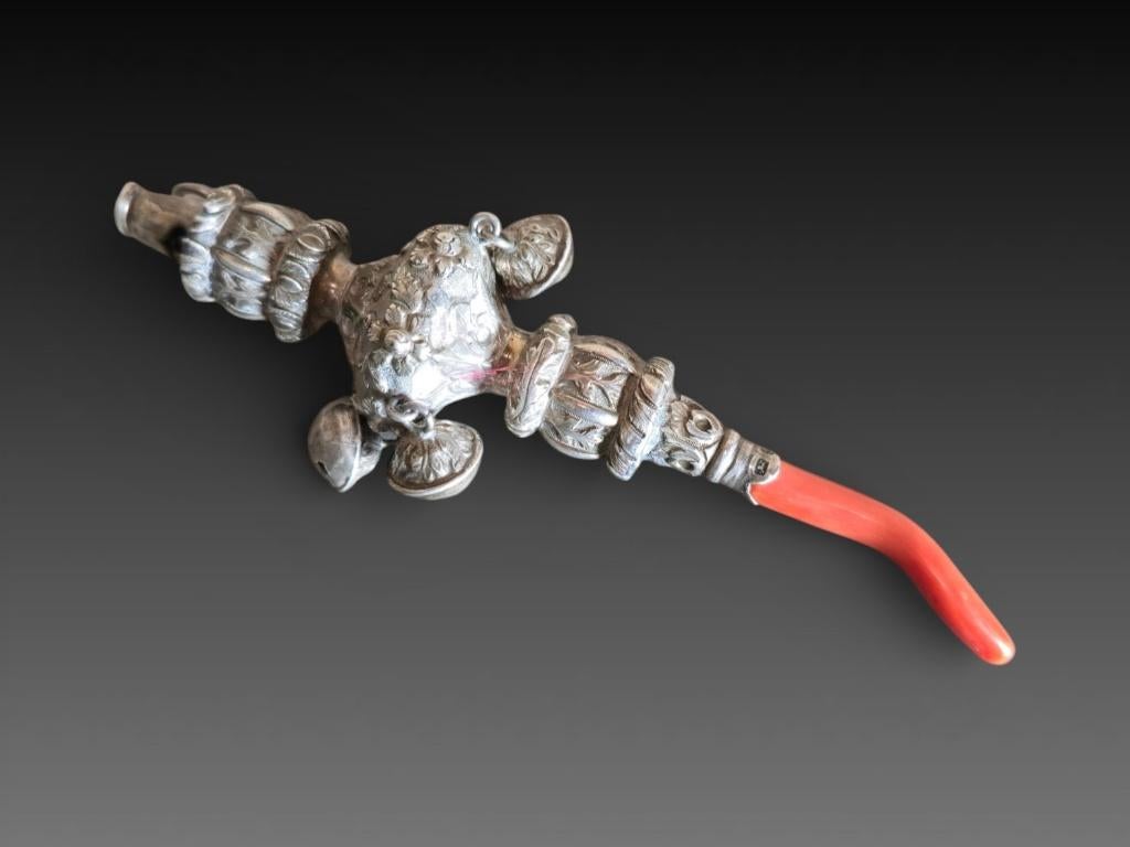 Hochet, argent et corail, 13,5 cm, Enlèvement ou Envoi