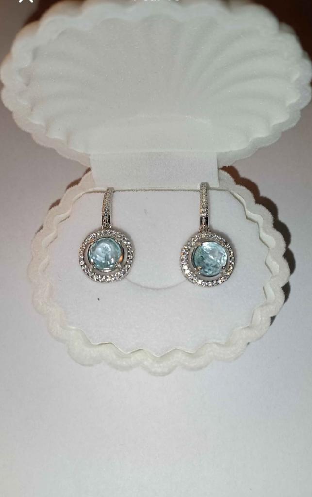 Boucles d'oreilles en argent massif avec aigue-marine nature, Neuf, Enlèvement, Avec pierre précieuse, Argent