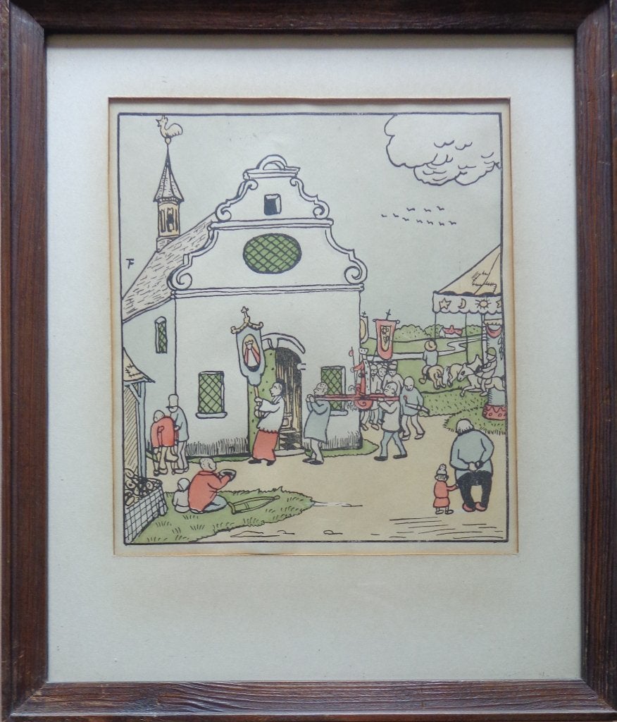 FELIX TIMMERMANS / PROCESSIE / KLEURLITHO / 32x27cm / KADER, Antiek en Kunst, Kunst | Litho's en Zeefdrukken, Gelimiteerde oplage