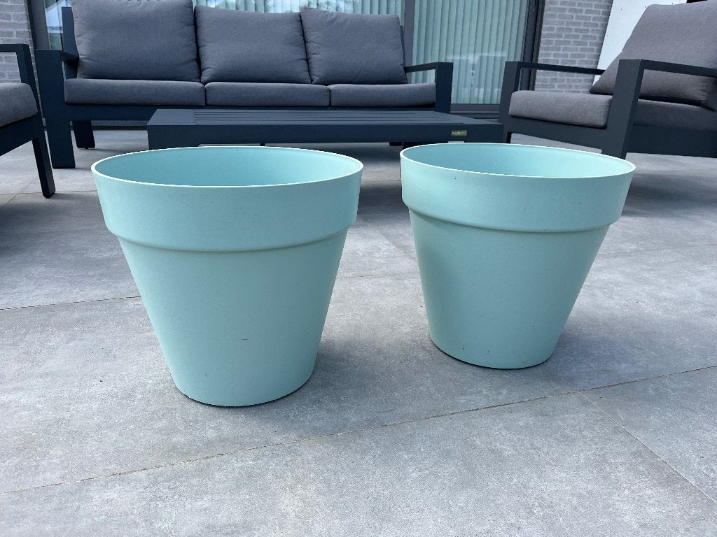 2 bloempotten van het merk elho, Tuin en Terras, Kunststof, Gebruikt, Rond, Minder dan 40 cm