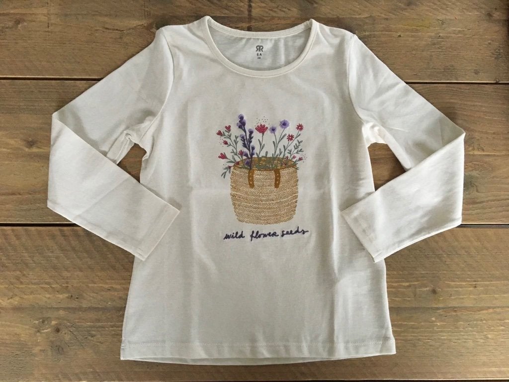 LA REDOUTE ecru longsleeve bloemenmandje 116 (nieuw), Meisje, La Redoute, Nieuw, Ophalen of Verzenden