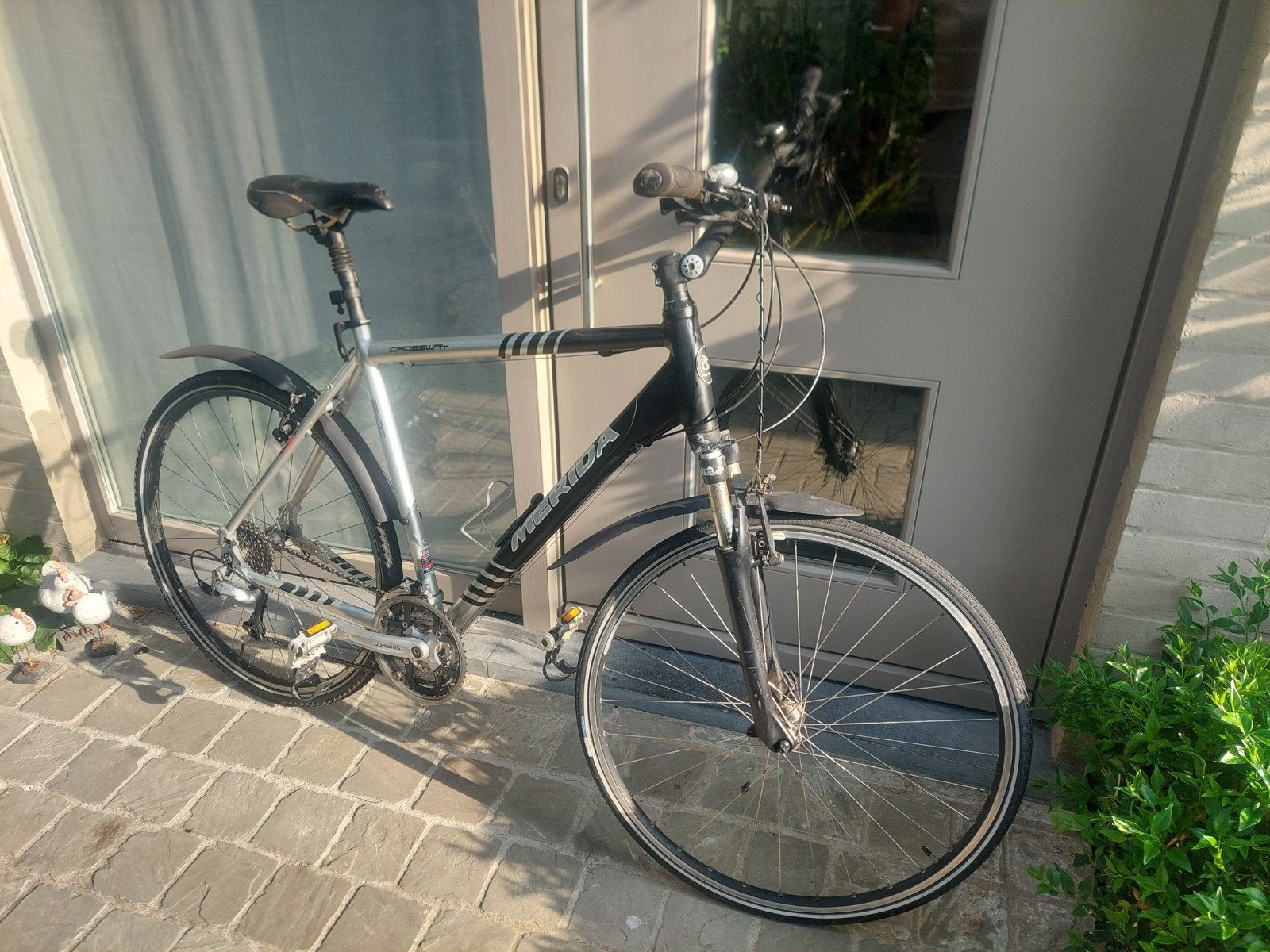 Merida hybride cross fiets, grijs, Gebruikt, Velgrem, Versnellingen, 61 tot 65 cm