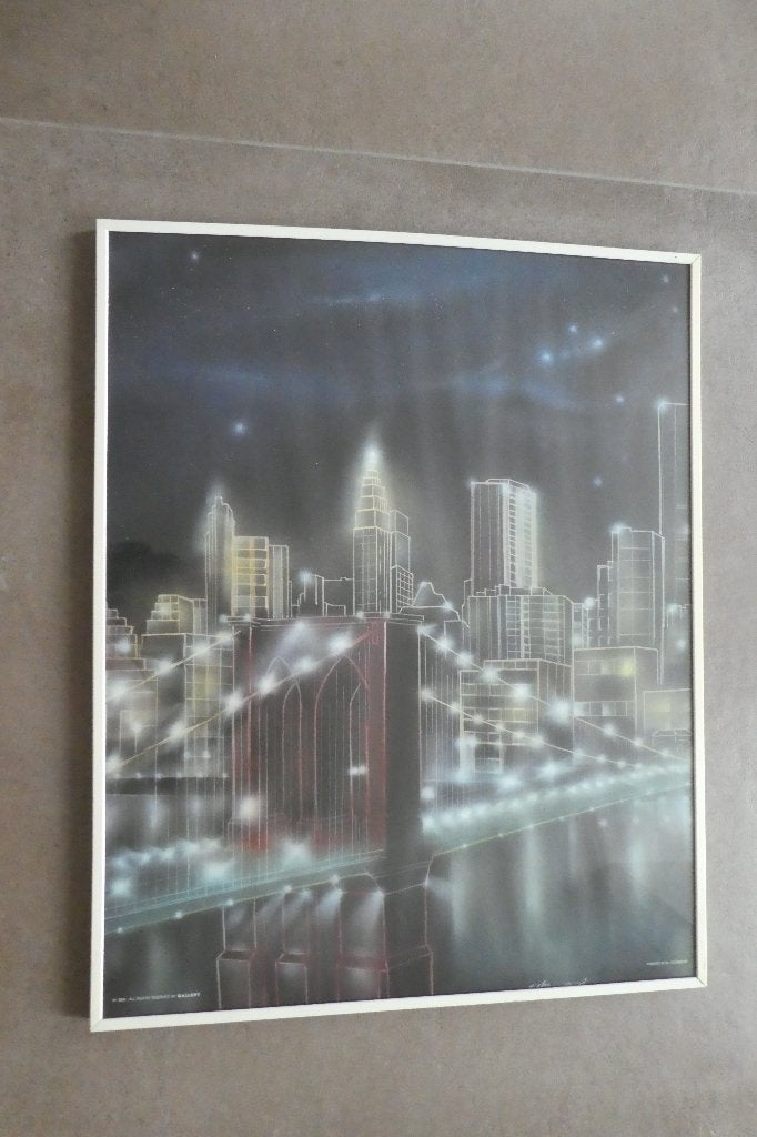 Poster d'Art Vintage Brooklyn Bridge Graphisme Année 80, Antiquités & Art, Enlèvement, Reproduction, Sous verre