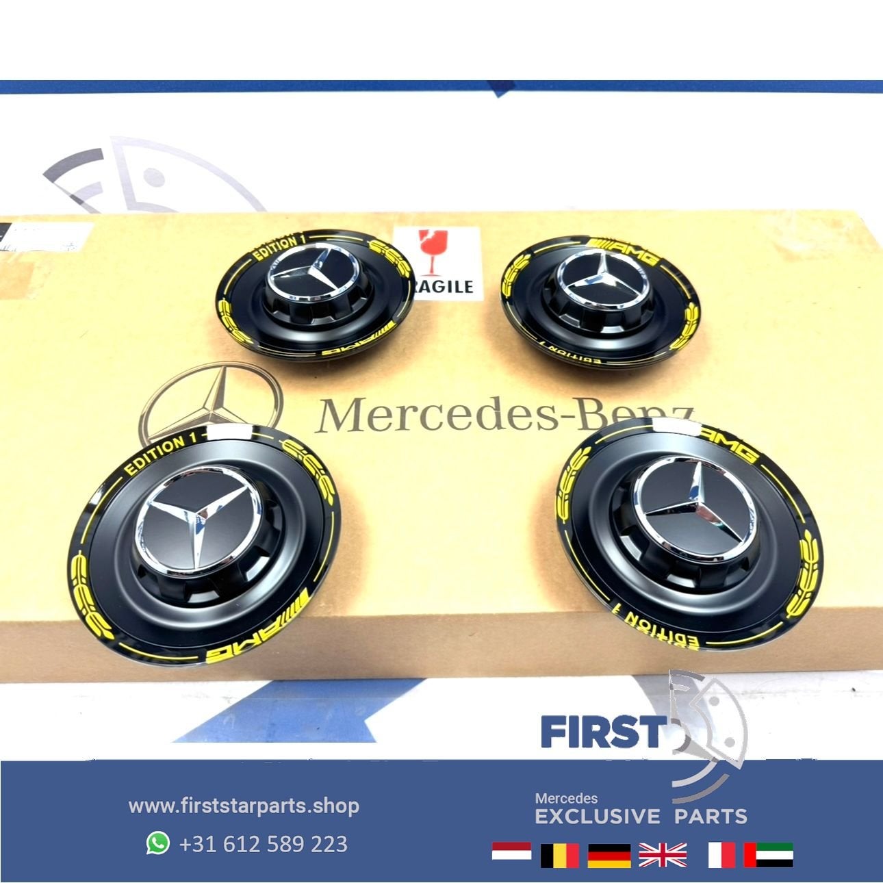 EDITION 1 AMG NAAFKAPPEN SET 4 ZWART GEEL W253 C253 GLC63 GL, Gebruikt, -, -, Ophalen of Verzenden