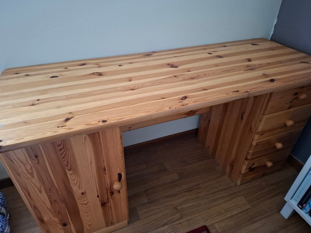 Grenen bureau, Ophalen, Gebruikt, Hout, Bruin