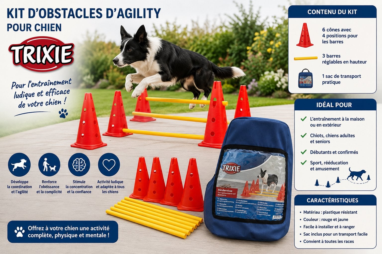 Kit d’obstacles d’agility TRIXIE pour chien – Comme neuf, Animaux & Accessoires, Accessoires pour chiens, Sac de transport, Trixie