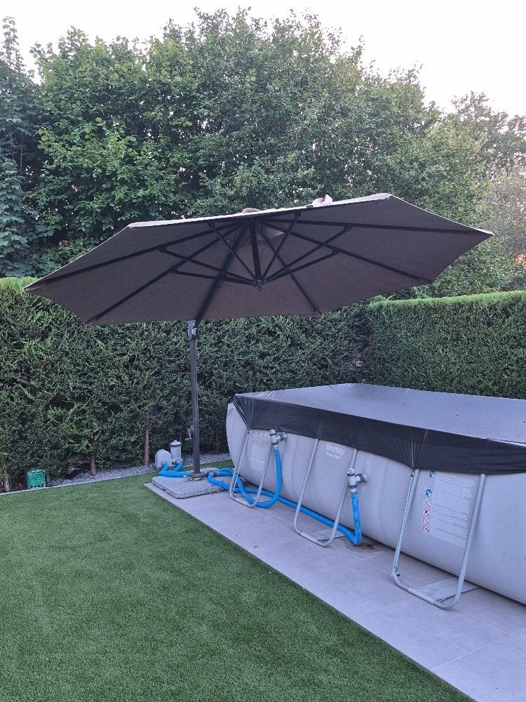 Grote zweefparasol met granieten voet, Tuin en Terras, Ophalen, Gebruikt, 2 tot 3 meter, Zweefparasol
