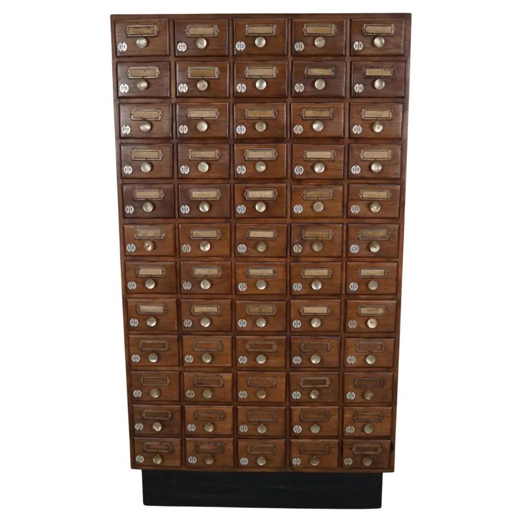 Vintage Duitse eiken apothekers-/spaarbankkast, jaren 1950, Antiek en Kunst, Ophalen