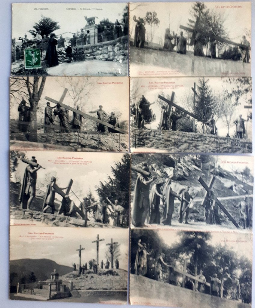 8 OUDE POSTKAARTEN  ; Lourdes CALVARIE etc. Ref.R5, Verzamelen, Postkaarten | Buitenland, Ophalen of Verzenden, 1920 tot 1940