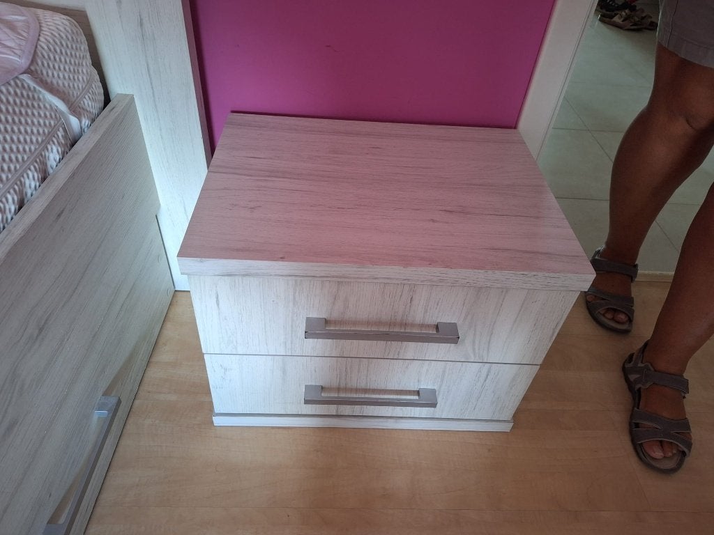 Bed plus nachtkastje, Ophalen, 90 cm, Eenpersoons, Wit