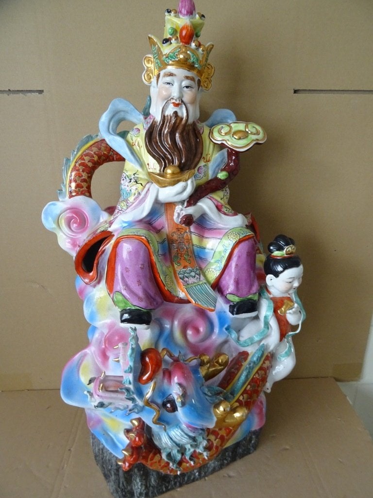 Grande statue Bouddha 69cm doré statue sacrifice porcelaine, Enlèvement ou Envoi