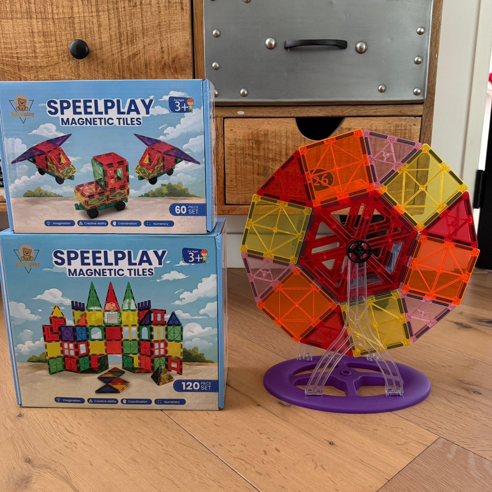 180 Delige Magnetic Tiles XL Set | Inclusief Reuzenrad, Envoi, Neuf, Puzzles