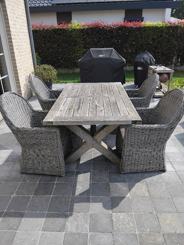 Tuinset teak met 4 stoelen, Ophalen, 4 zitplaatsen, Gebruikt, Teakhout