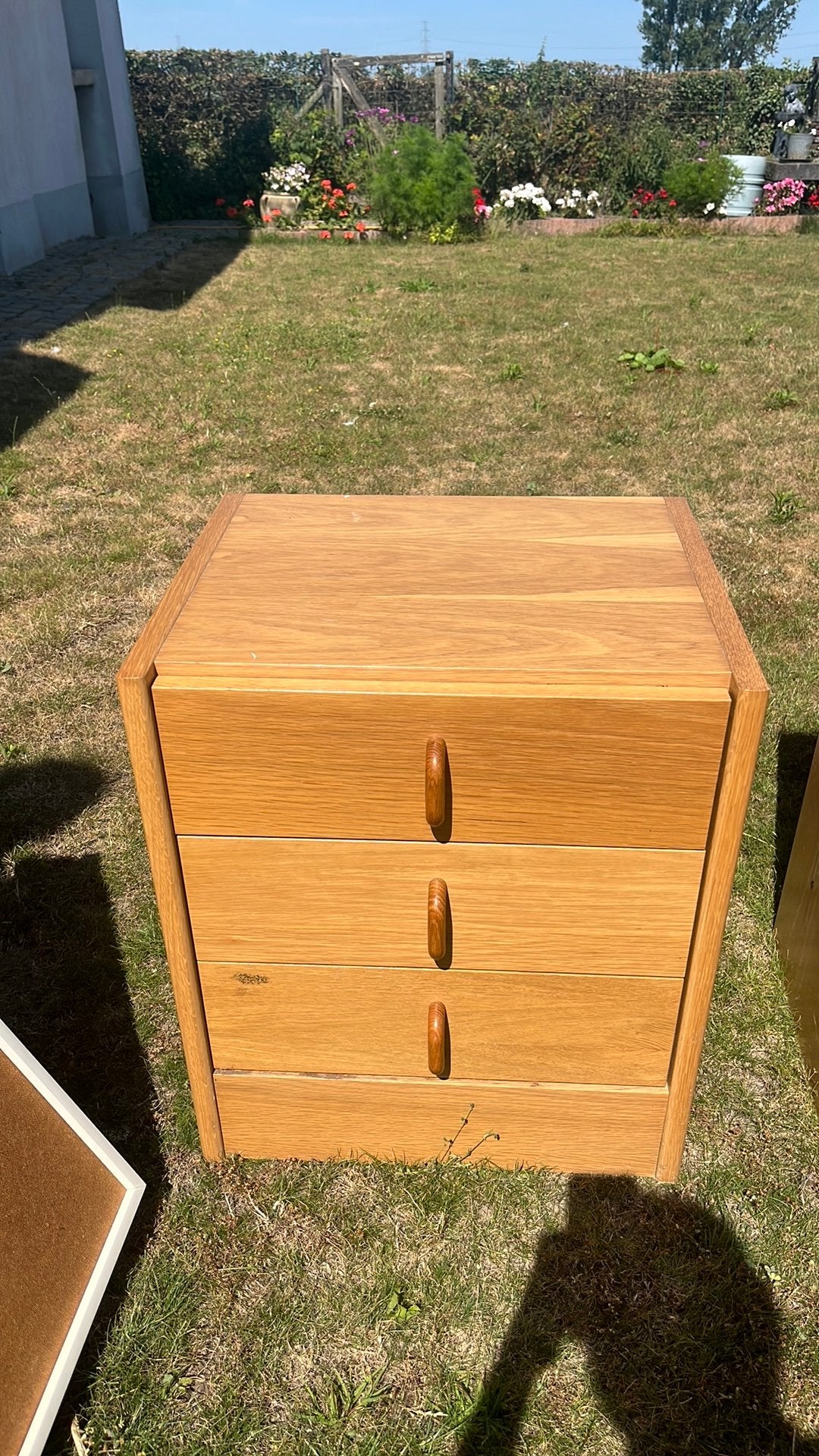 Table de chevet en bois avec 3 tiroirs - 60 x 50 x 41 cm, 45 à 65 cm, Enlèvement, Utilisé, 55 à 70 cm