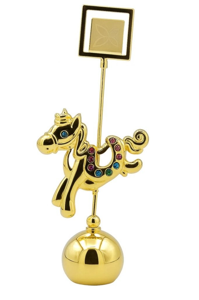 Porte-photos carrousel en métal doré 24 carats avec cristaux, Neuf, Moderne, Autres matériaux, Doré