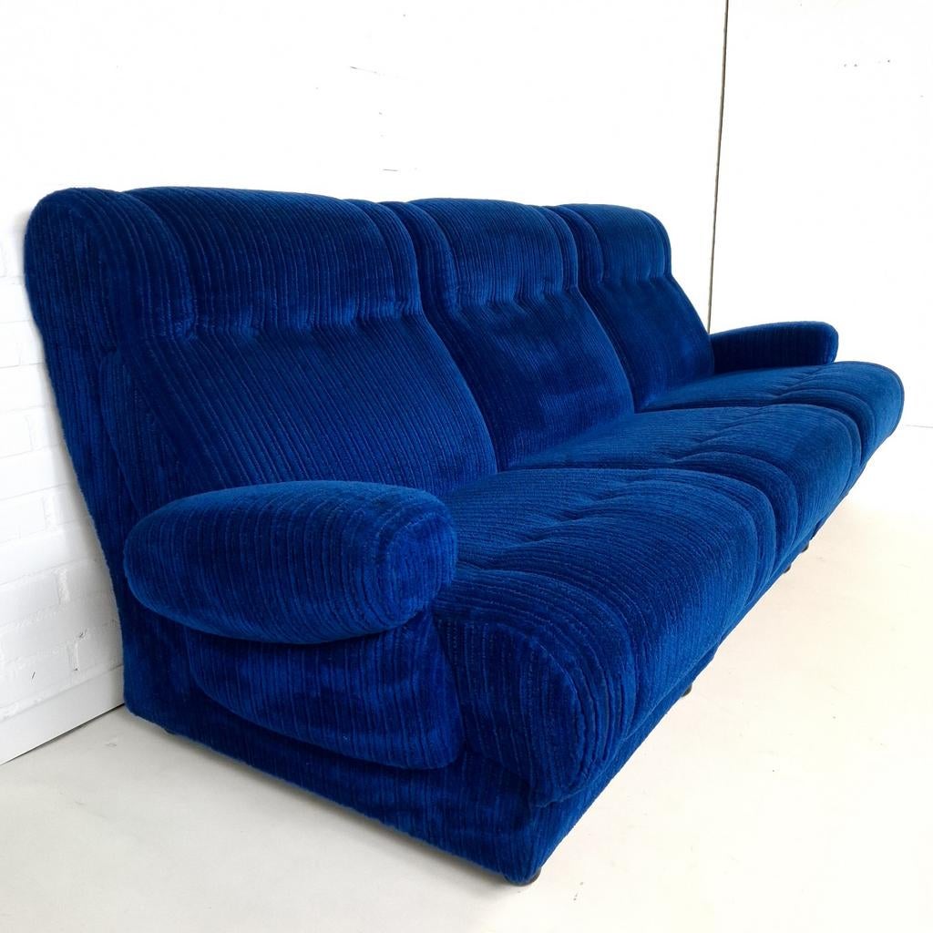 Vintage modulaire bank 3 delen koningsblauwe corduroy stof, Enlèvement, Tissus