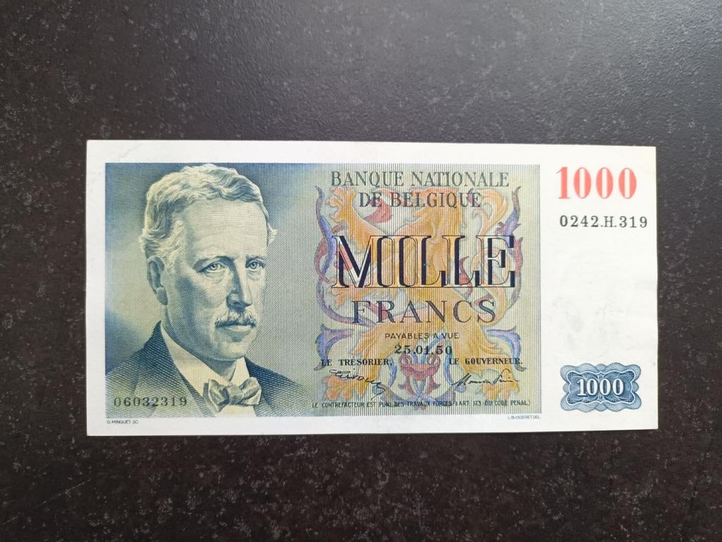 Mooie 1000 francs Eeuwfeest 25 januari 1950, Ophalen of Verzenden, Los biljet